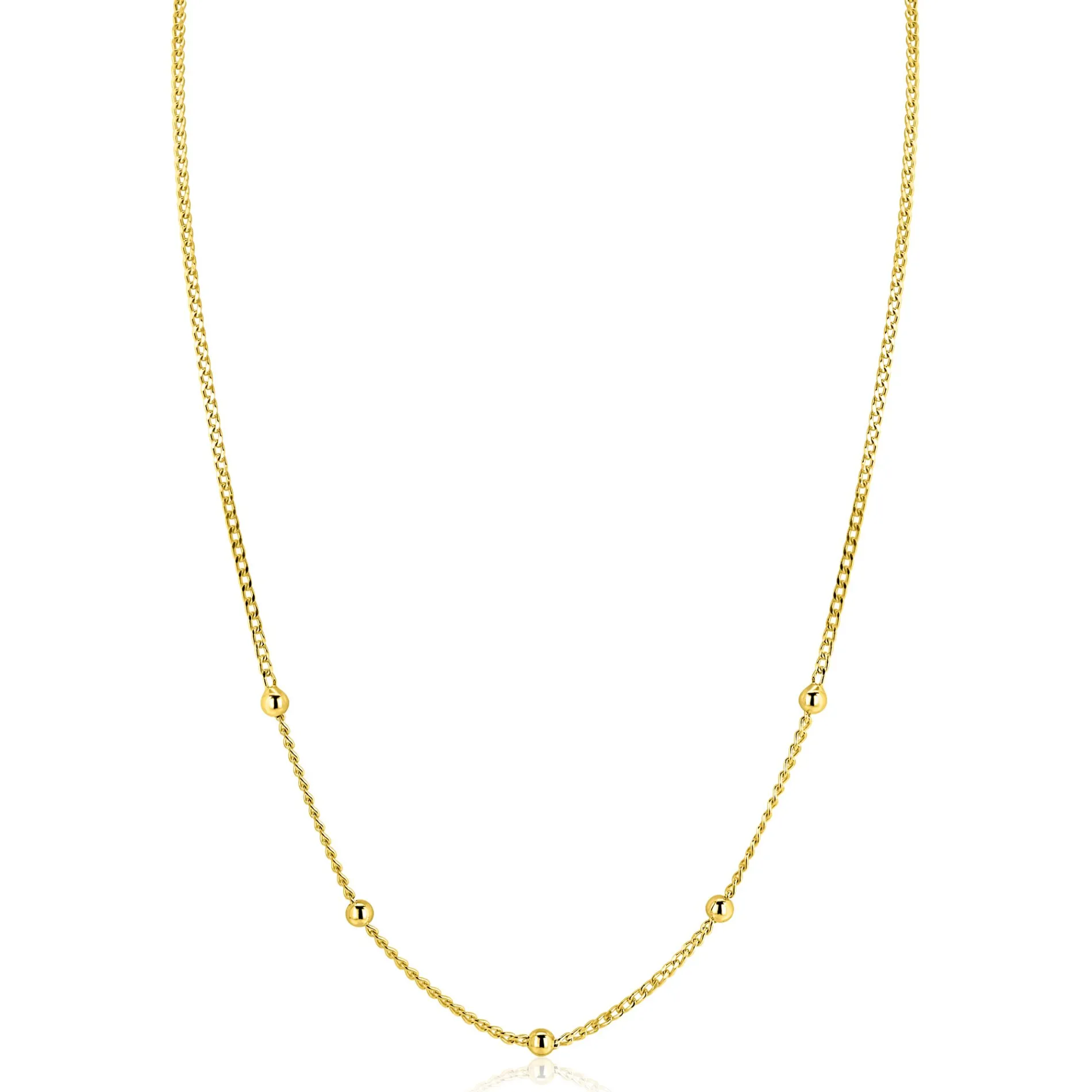 ZINZI gold plated zilveren gourmet ketting met vijf bolletjes 42–45cm ZIC2714G