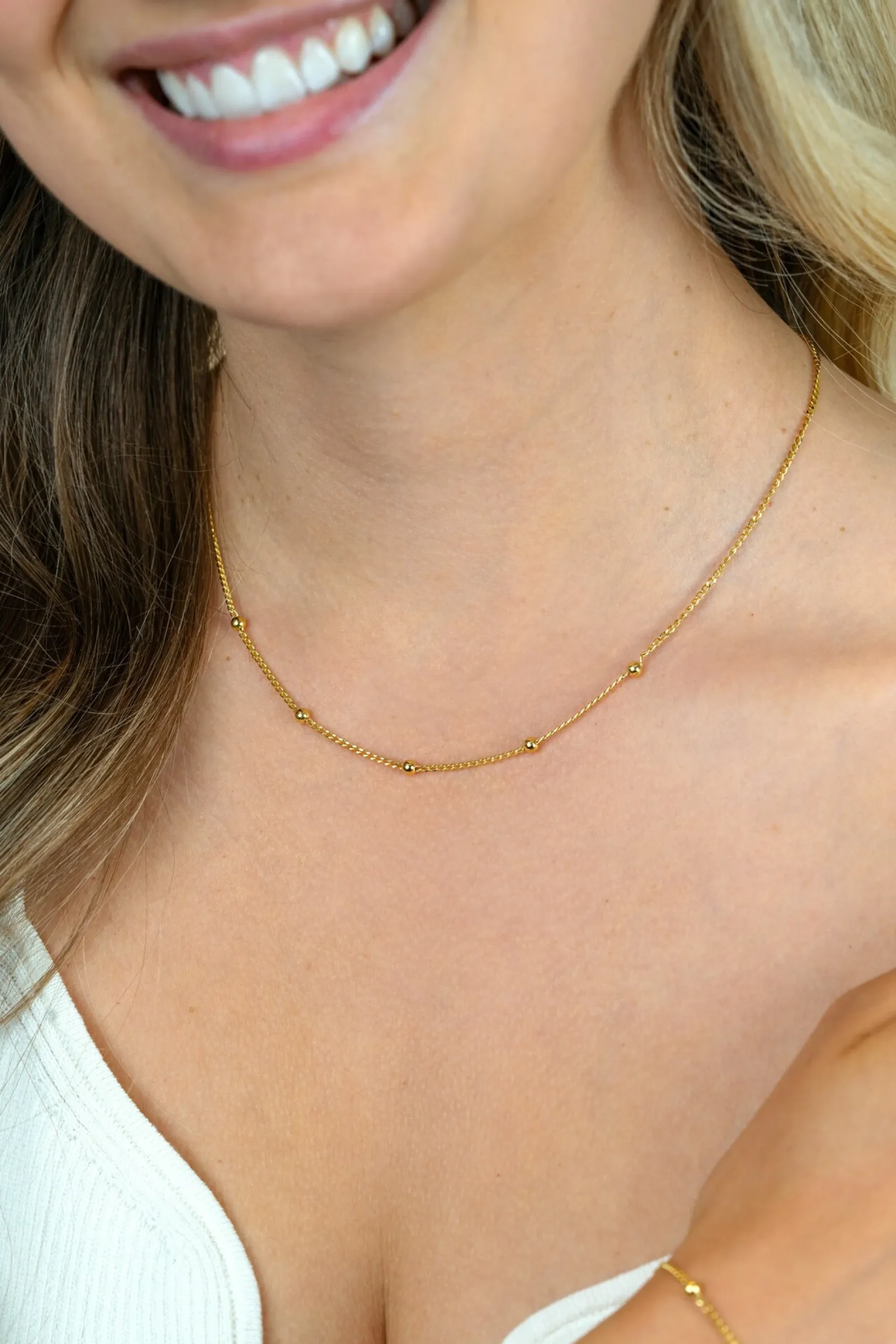 ZINZI gold plated zilveren gourmet ketting met vijf bolletjes 42–45cm ZIC2714G