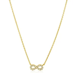 ZINZI gold plated zilveren ketting met Infinity teken, vol bezet met witte zirconia's 42-45cm ZIC2597Y