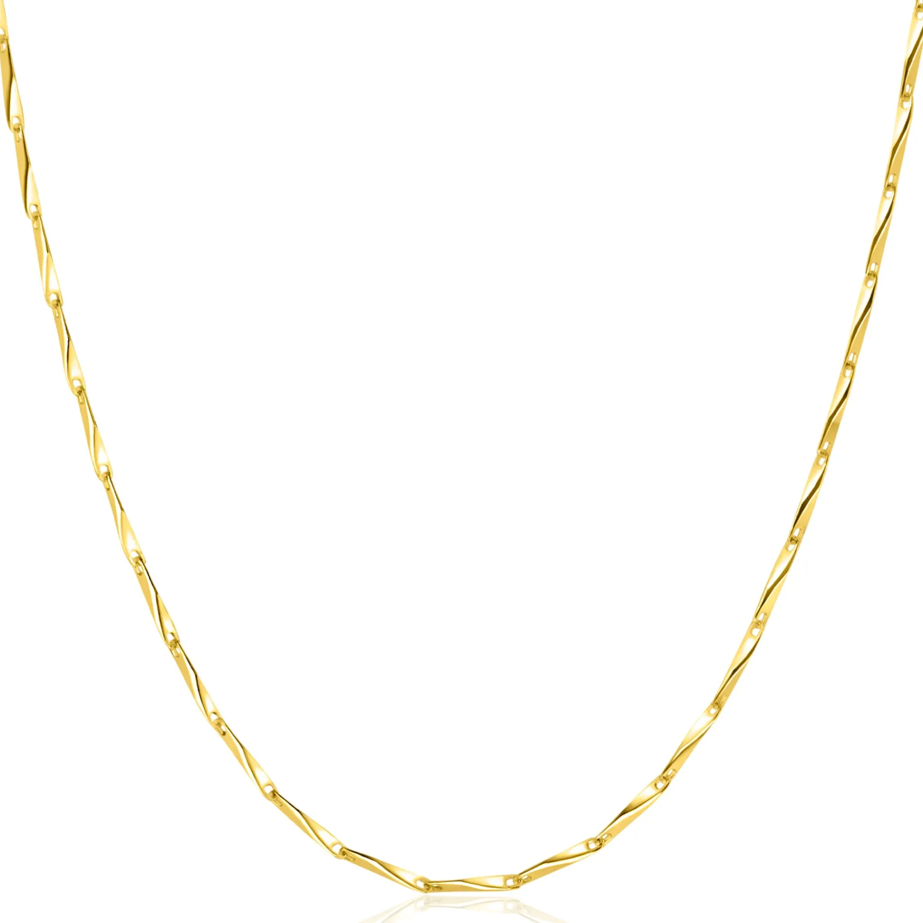 ZINZI gold plated zilveren schakel ketting met glinsterende pijlvormige schakels 1,5mm breed 42-45cm ZIC2414G