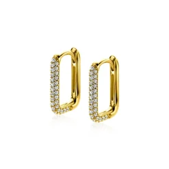 ZINZI gold plated zilveren luxe oorringen 15x2mm rechthoekig met witte zirconia's ZIO2221Y