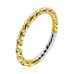 ZINZI gold plated zilveren aanschuifring gedraaid met witte zirconia's ZIR2320Y