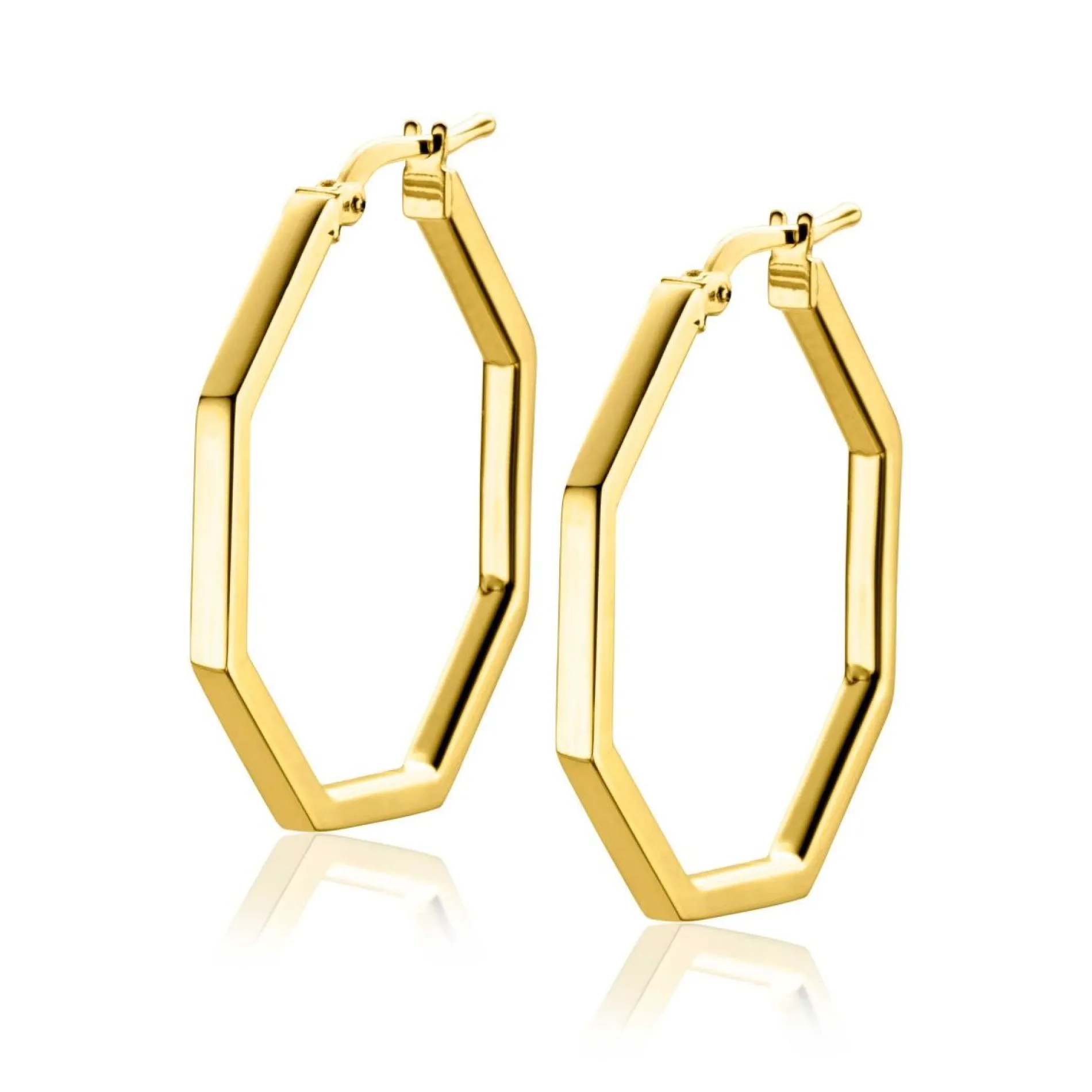 ZINZI gold plated zilveren oorringen in trendy zeshoek 27 x 2mm ZIO2323G