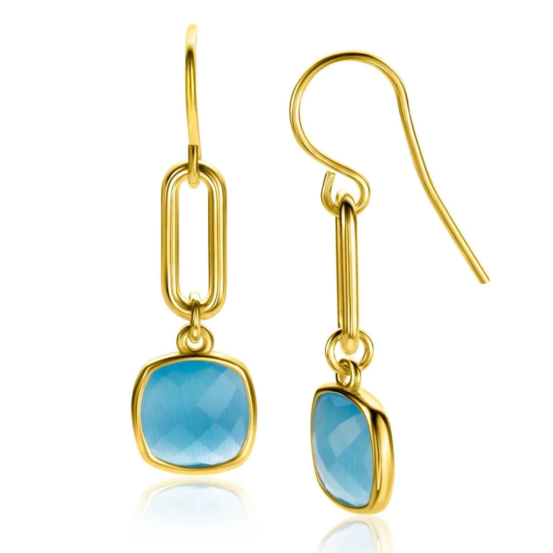 ZINZI gold plated zilveren oorhangers 35mm met paperclip schakel en turquoise kleursteen ZIO2332