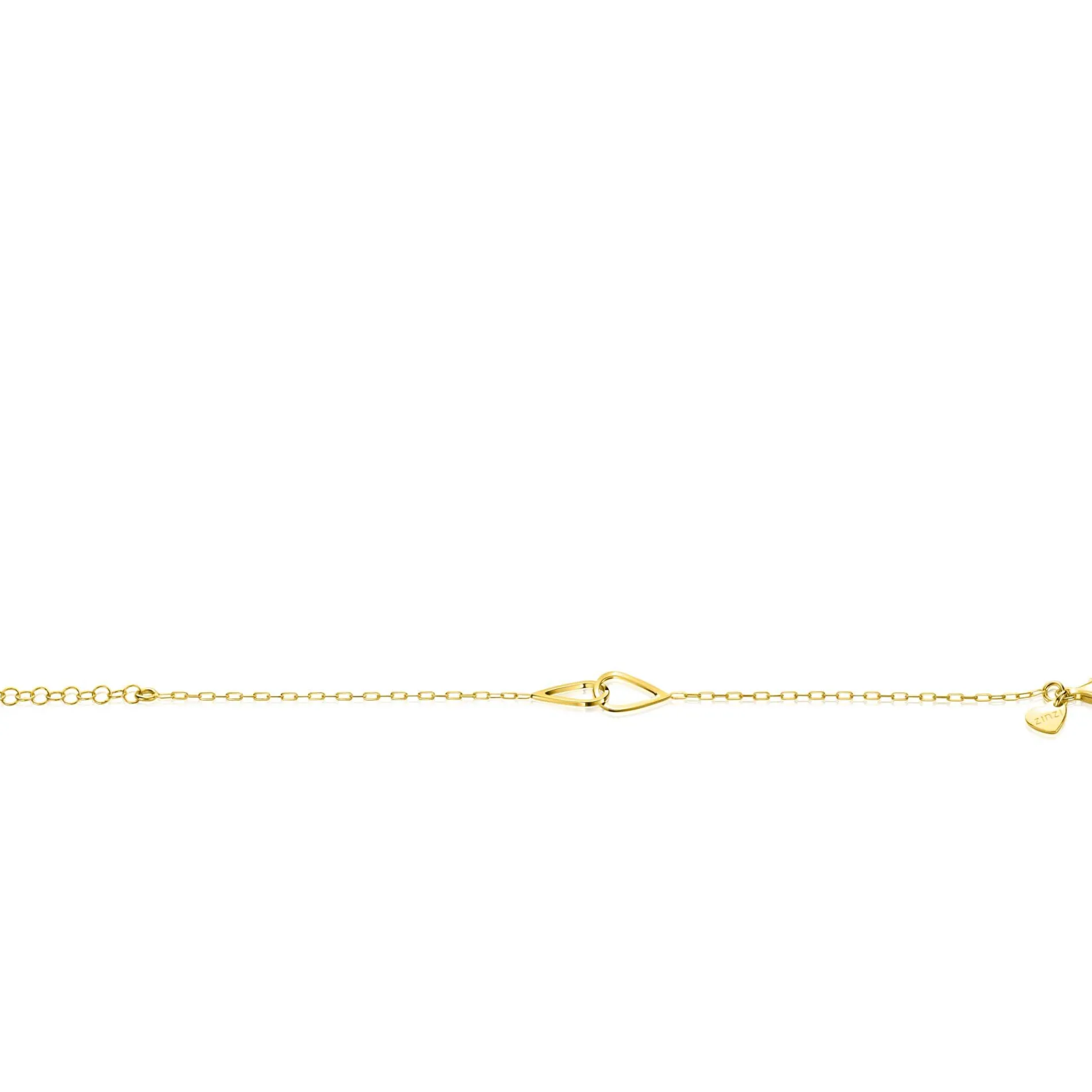 ZINZI gold plated zilveren armband met paperclip-schakels, waarbij in het midden twee druppelvormen mooi met elkaar verbonden zijn 17-20cm ZIA2634