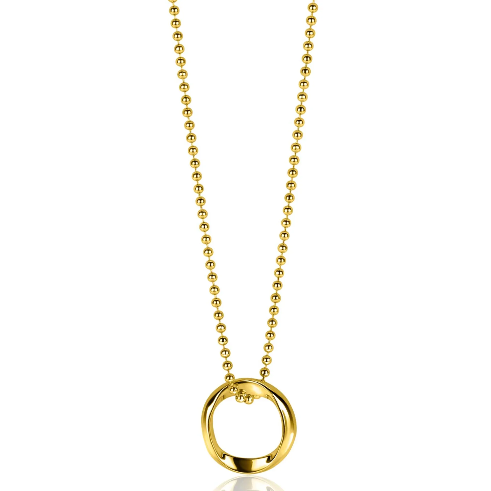 ZINZI gold plated zilveren bolletjes ketting met gladde hanger in ronde organische vorm 45-48cm ZIC2611G
