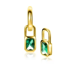 ZINZI gold plated zilveren oorbedels rechthoek met groene kleurstenen 13mm ZICH2307 (zonder oorringen)