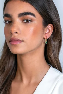 ZINZI gold plated zilveren oorbedels rechthoek met groene kleurstenen 13mm ZICH2307 (zonder oorringen)