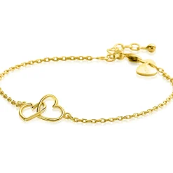 ZINZI gold plated zilveren armband met 2 verbonden hartjes 16,5-19,5cm ZIA2513G
