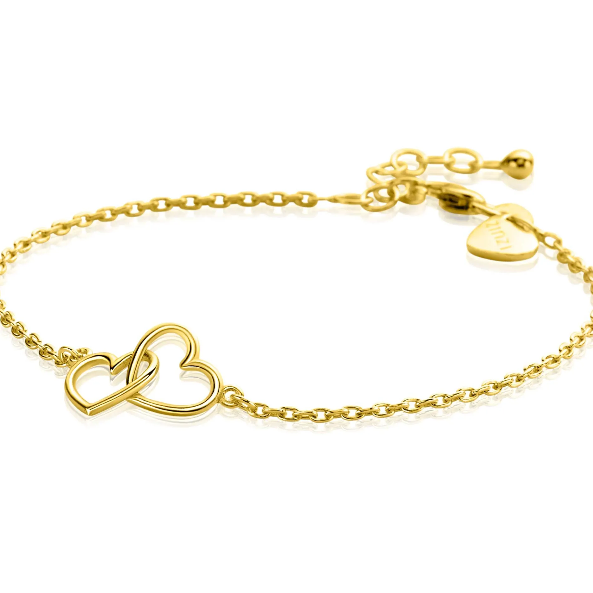 ZINZI gold plated zilveren armband met 2 verbonden hartjes 16,5-19,5cm ZIA2513G