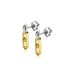 ZINZI gold plated zilveren ovale oorstekers 12mm bezet met witte zirconia ZIO2300