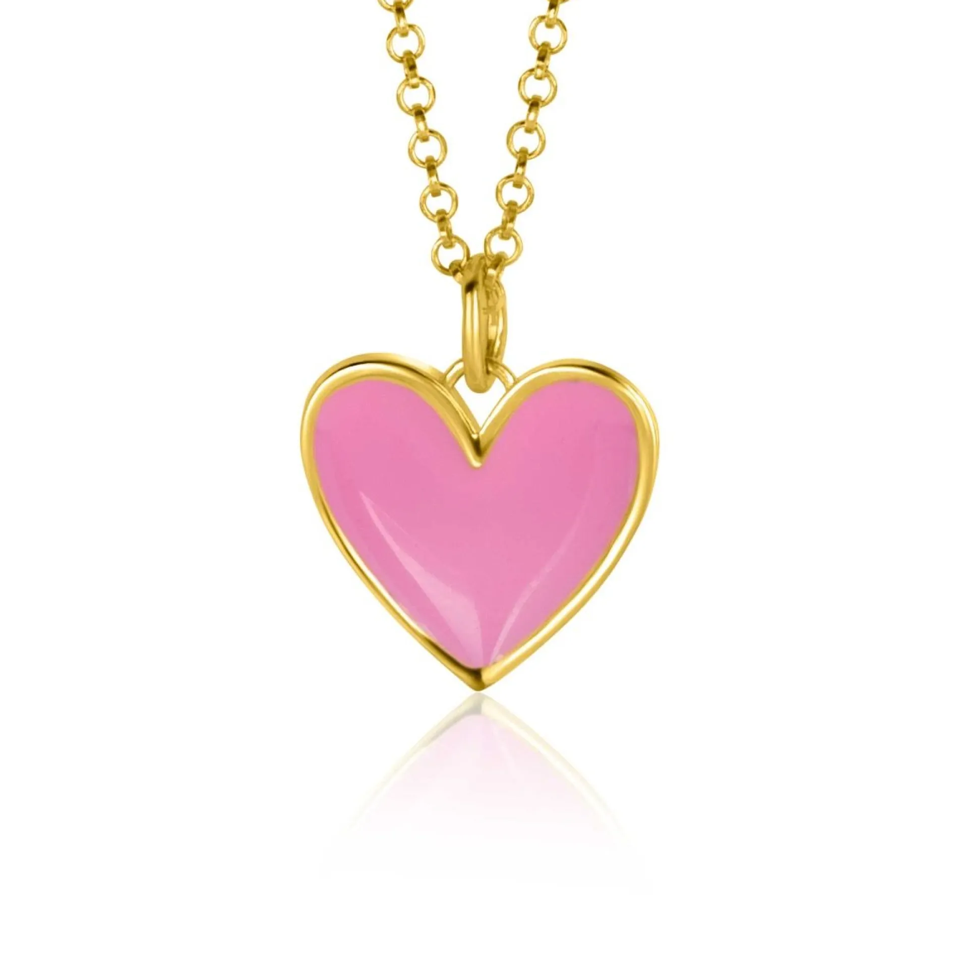 ZINZI gold plated zilveren hanger hart 15mm met roze emaille ZIH2314R (zonder collier)