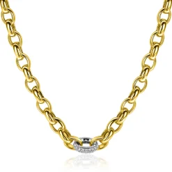 ZINZI gold plated zilveren schakel ketting met een ronde schakel bezet met witte zirkonia's 6mm breed 45cm ZIC2664