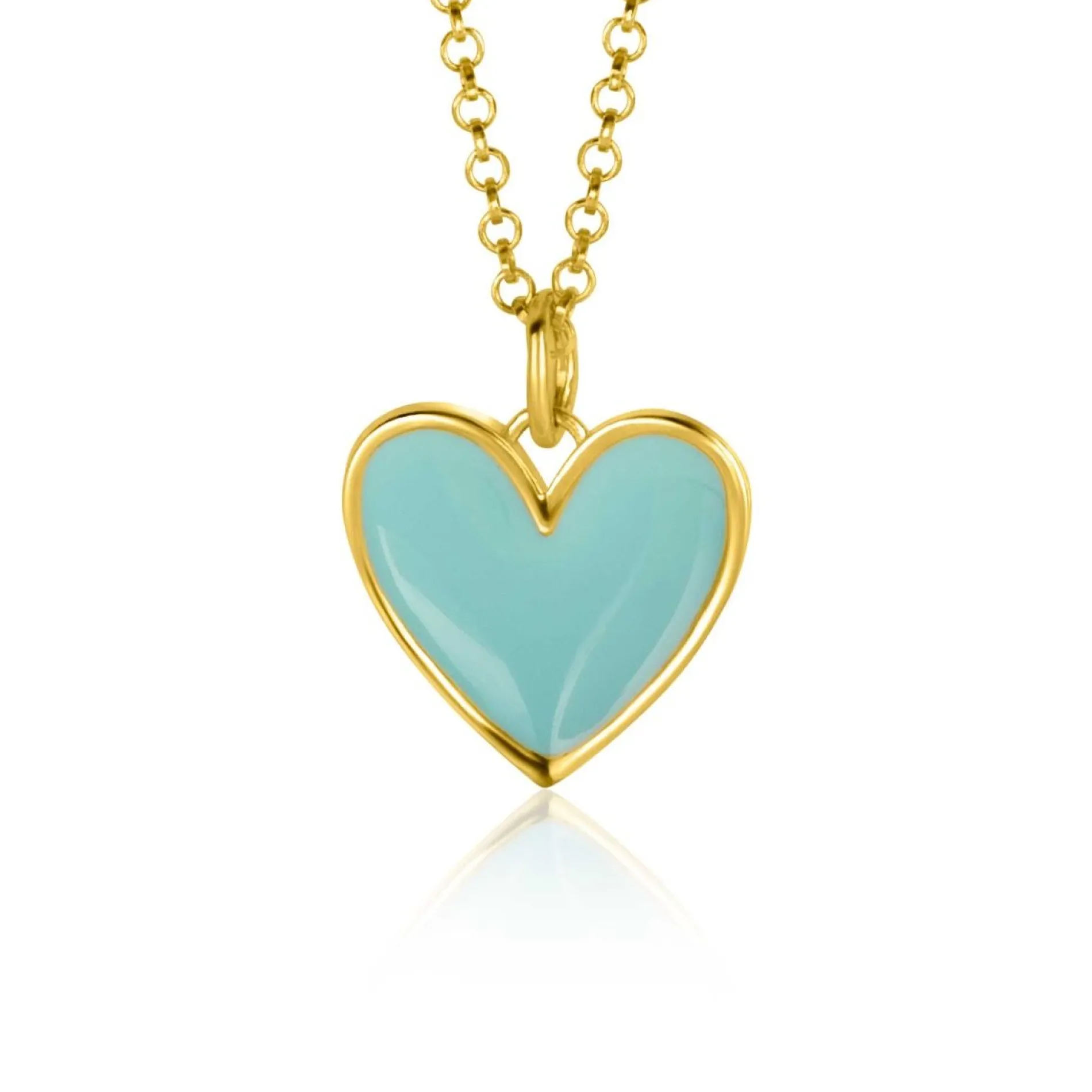 ZINZI gold plated zilveren hanger hart 15mm met turquoise emaille ZIH2314T (zonder collier)