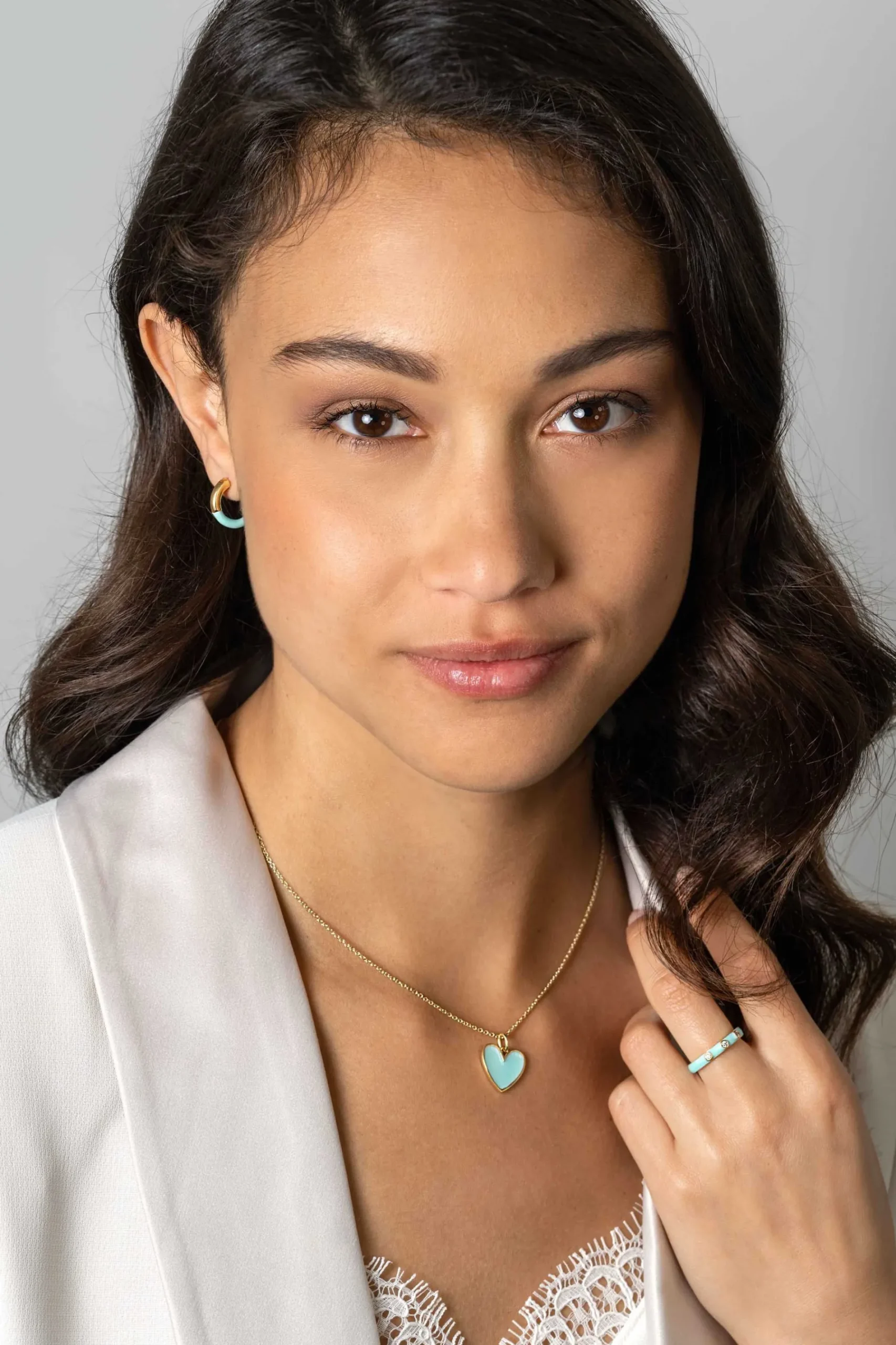 ZINZI gold plated zilveren hanger hart 15mm met turquoise emaille ZIH2314T (zonder collier)