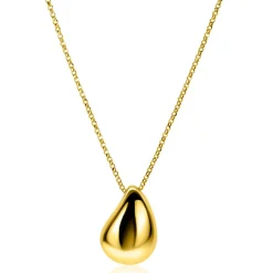 ZINZI gold plated zilveren jasseron ketting 45cm met luxe grote druppelvormige hanger (24mm) ZIC2637G