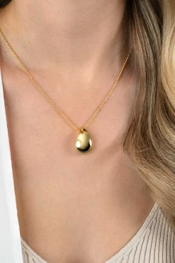 ZINZI gold plated zilveren jasseron ketting 45cm met luxe grote druppelvormige hanger (24mm) ZIC2637G
