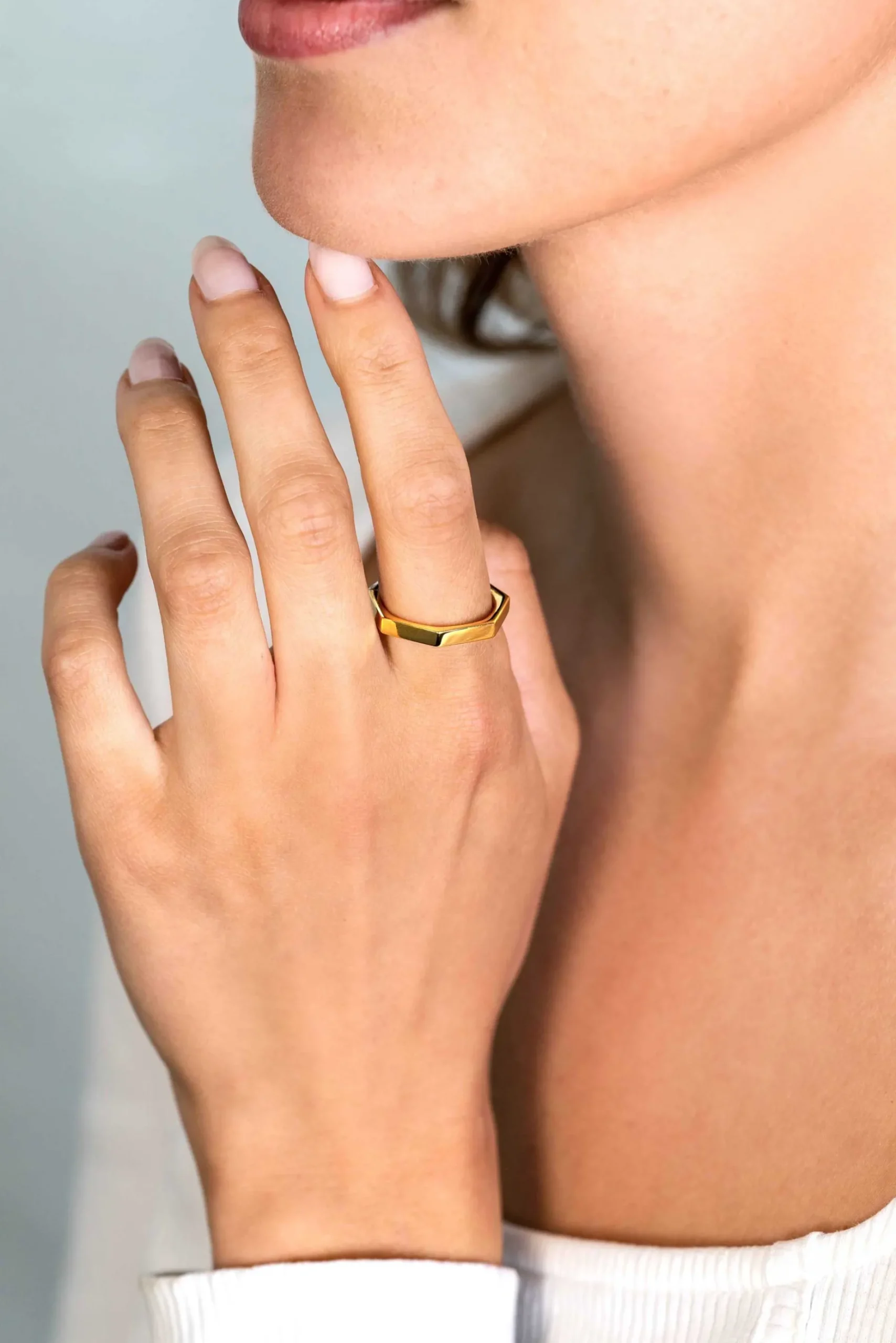 ZINZI gold plated zilveren aanschuifring zeshoek gladde buis 3mm ZIR2323G