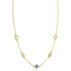 ZINZI gold plated zilveren schakelketting met twee mintgroene klavers en een blauwe klaver 40-45cm ZIC2763