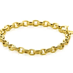 ZINZI gold plated zilveren brede schakelarmband (6mm breed) met luxe jasseron schakels in glad en bewerkt 20cm ZIA2638