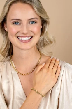 ZINZI gold plated zilveren brede schakelarmband (6mm breed) met luxe jasseron schakels in glad en bewerkt 20cm ZIA2638