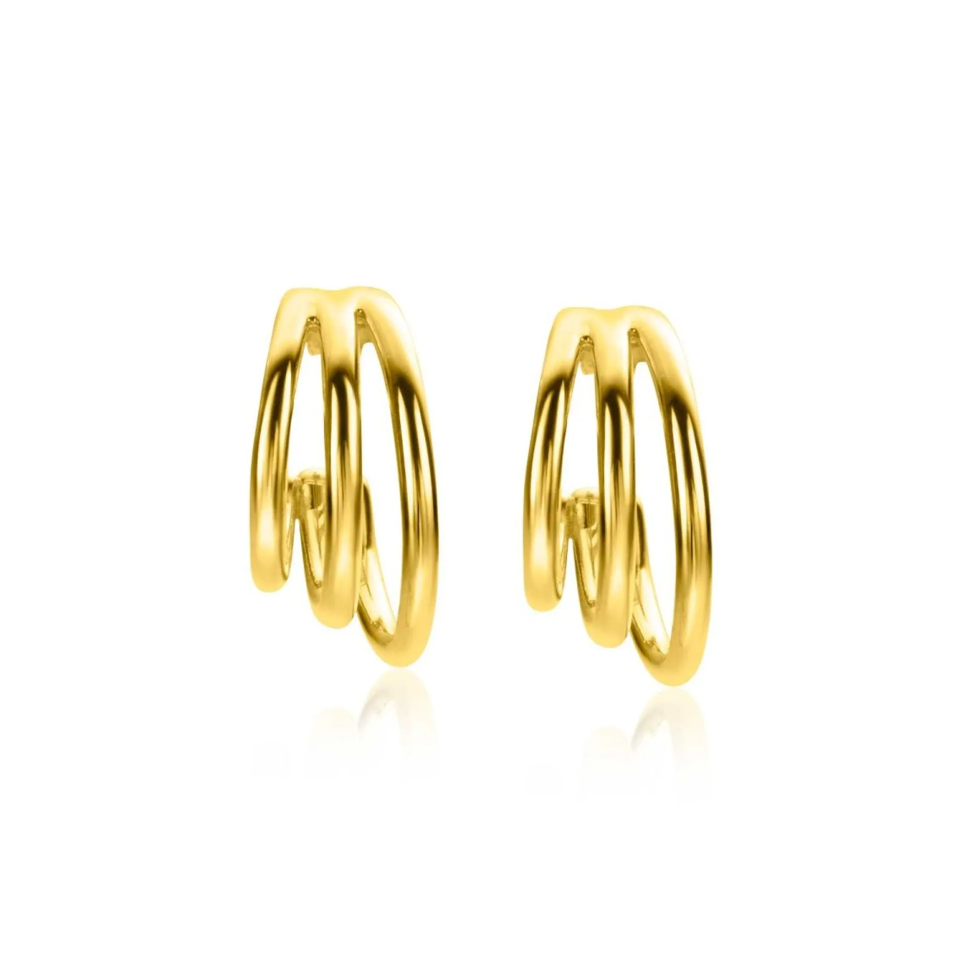 ZINZI gold plated zilveren multi-look oorstekers drie banen glad 16mm ZIO2294