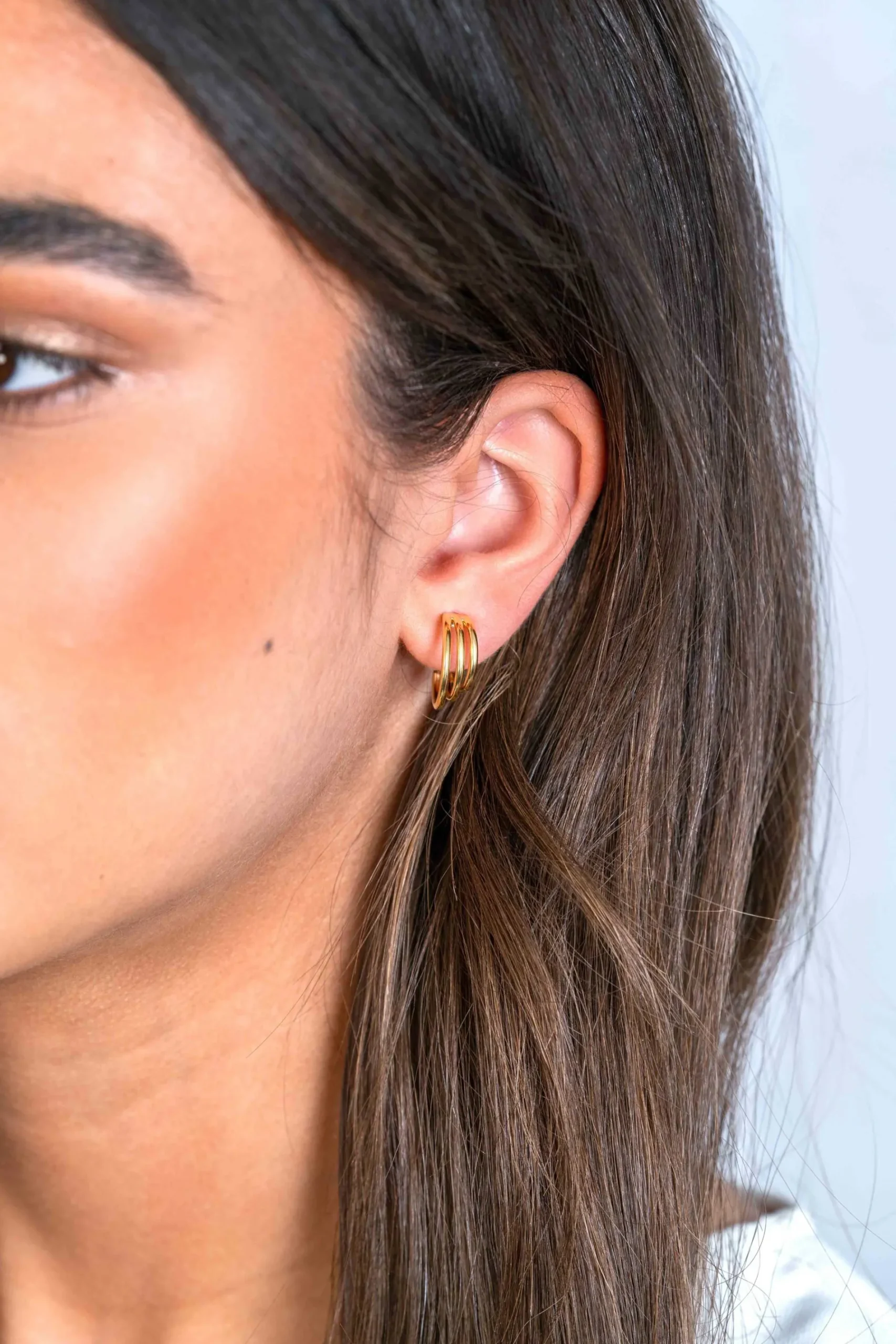 ZINZI gold plated zilveren multi-look oorstekers drie banen glad 16mm ZIO2294