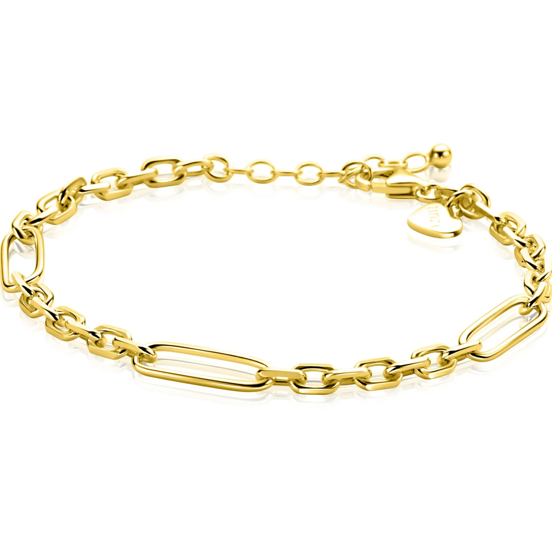 ZINZI gold plated zilveren schakelarmband met drie lange ovale schakels 5,5mm breed 18-21cm ZIA2711G