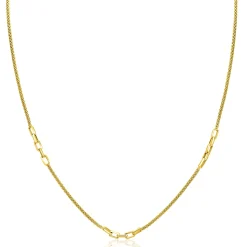 ZINZI gold plated zilveren popcorn schakelketting 45-48cm met drie paperclip schakelaccenten ZIC2709G