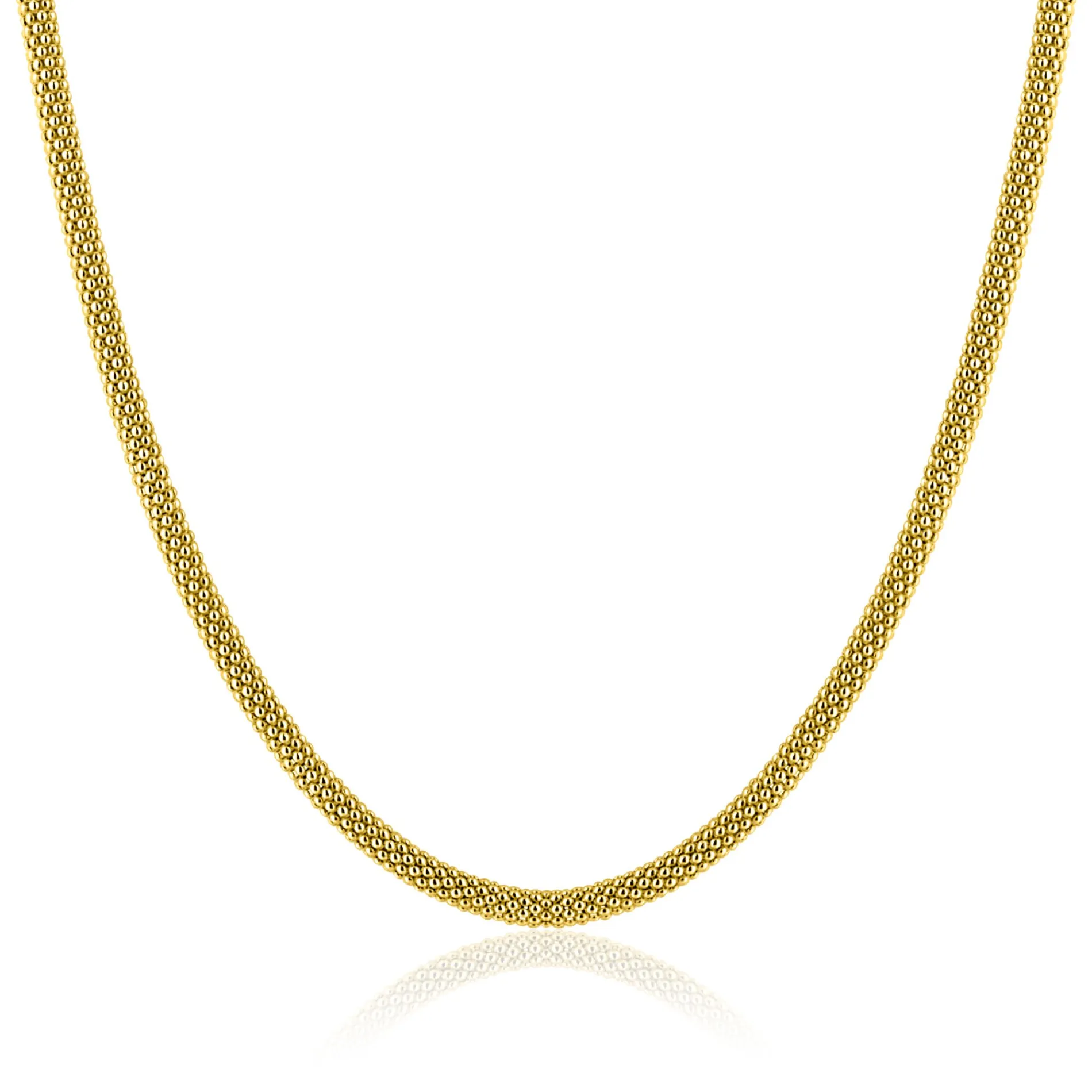 ZINZI gold plated zilveren popcorn ketting 3mm breed 42cm ZIC2765G