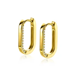 ZINZI gold plated zilveren luxe oorringen ovale vorm 20mm zijkant witte zirconia's ZIO2319Y