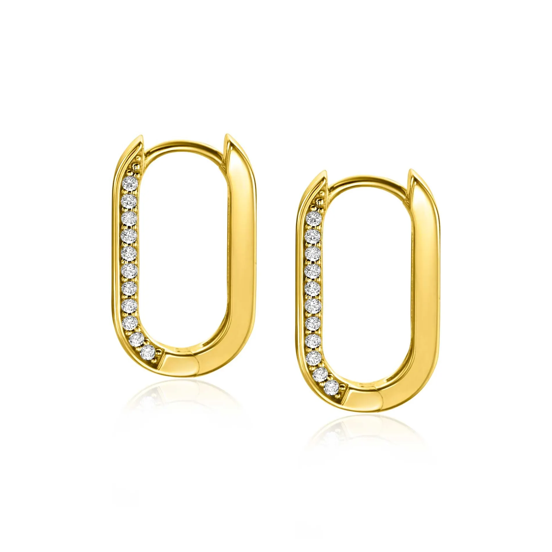 ZINZI gold plated zilveren luxe oorringen ovale vorm 20mm zijkant witte zirconia's ZIO2319Y
