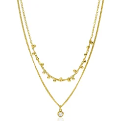 ZINZI gold plated zilveren multilook ketting met ronde zetting witte zirconia en 16 bolletjes 39-42cm ZIC2520Y