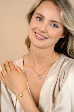 ZINZI gold plated zilveren schakelarmband met hartvormige slot hanger 17-20cm ZIA2673G