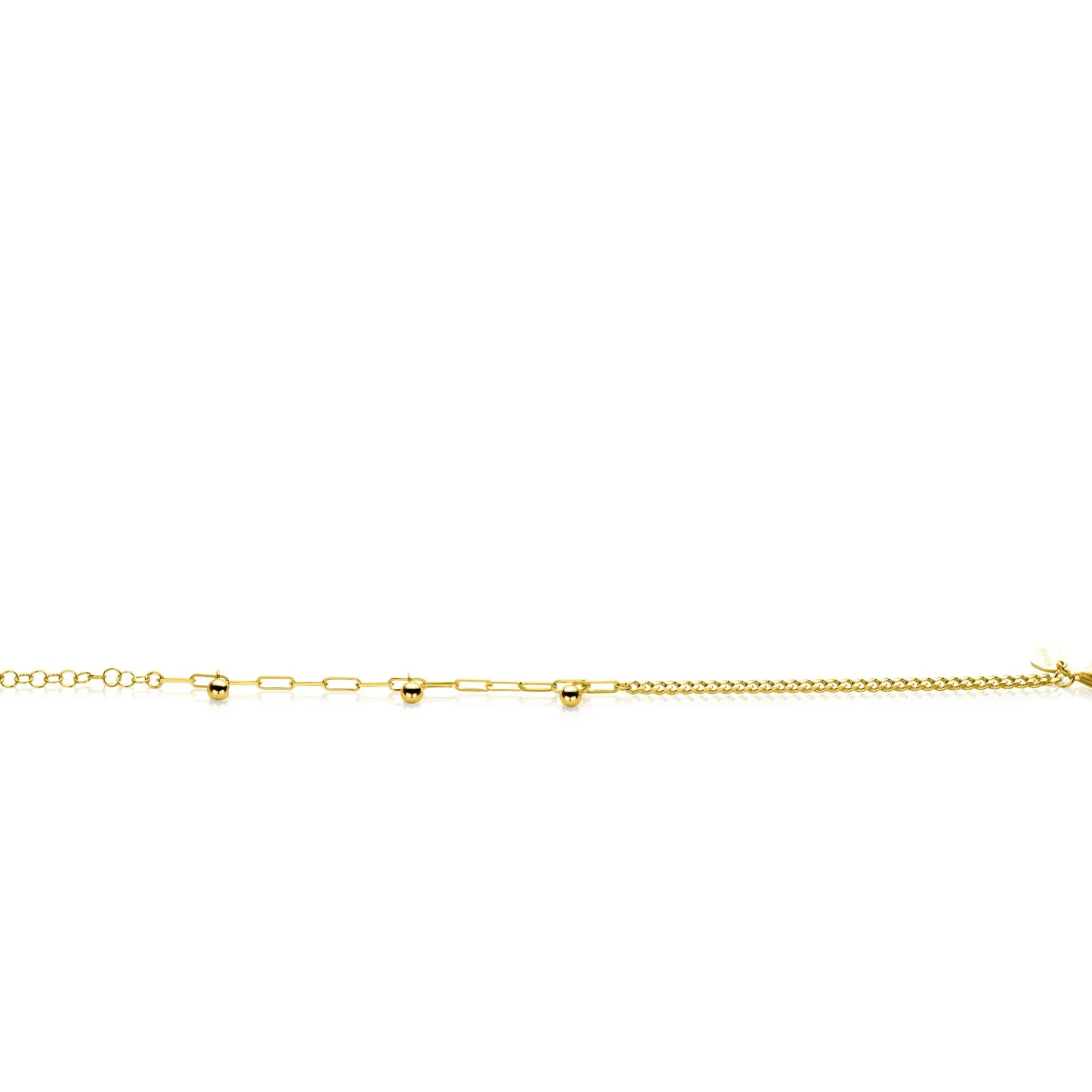 ZINZI gold plated zilveren schakelarmband met gourmet en paperclip schakels en 3 bolletjes 16,5-19,5cm ZIA2521G