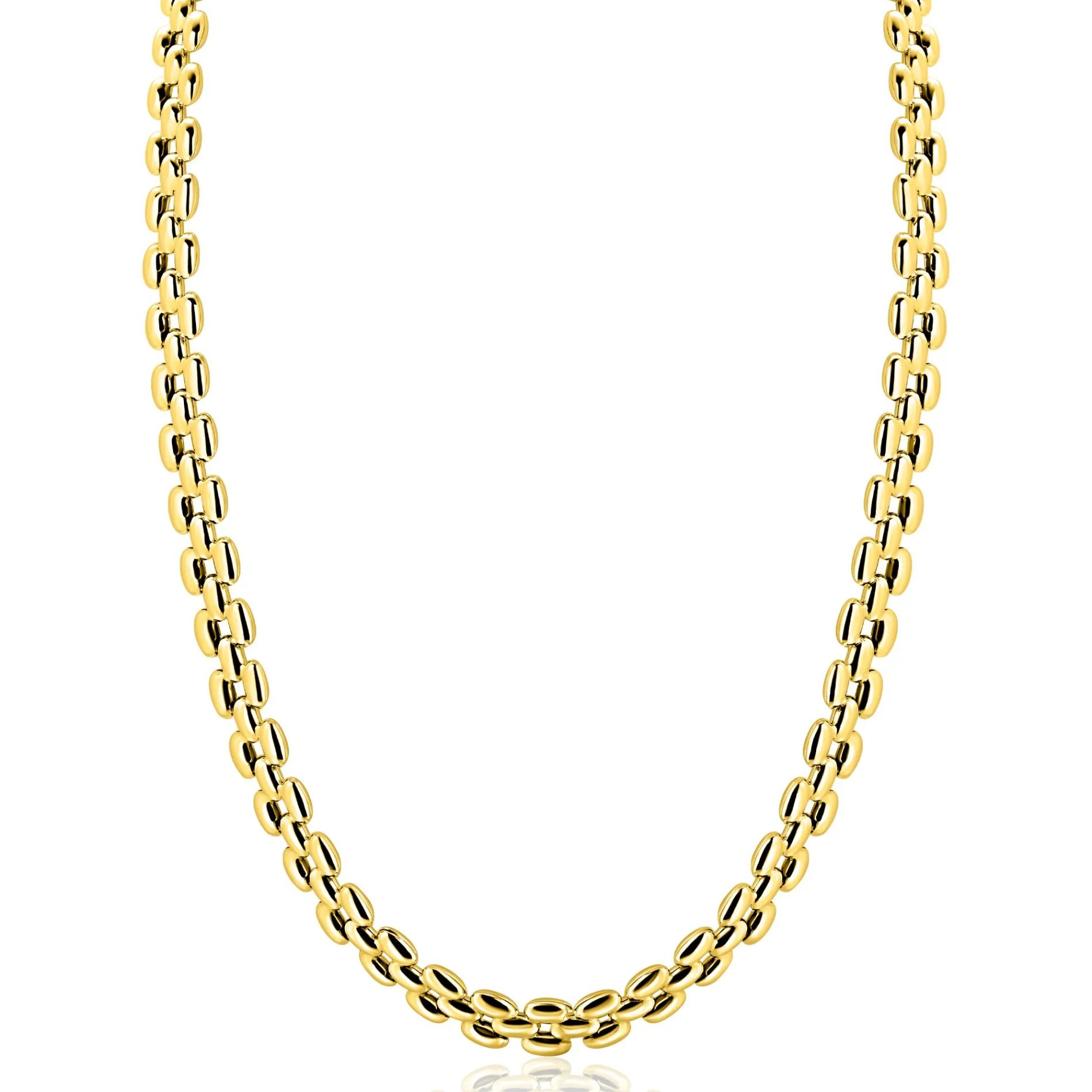 ZINZI gold plated zilveren brede rolex-style schakel-collier 8mm breed 43cm ZIC2764G