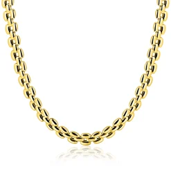 ZINZI gold plated zilveren brede rolex-style schakel-collier 8mm breed 43cm ZIC2764G