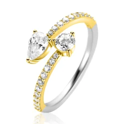 ZINZI gold plated zilveren multi-look ring met druppel- en ronde zetting ZIR2726Y
