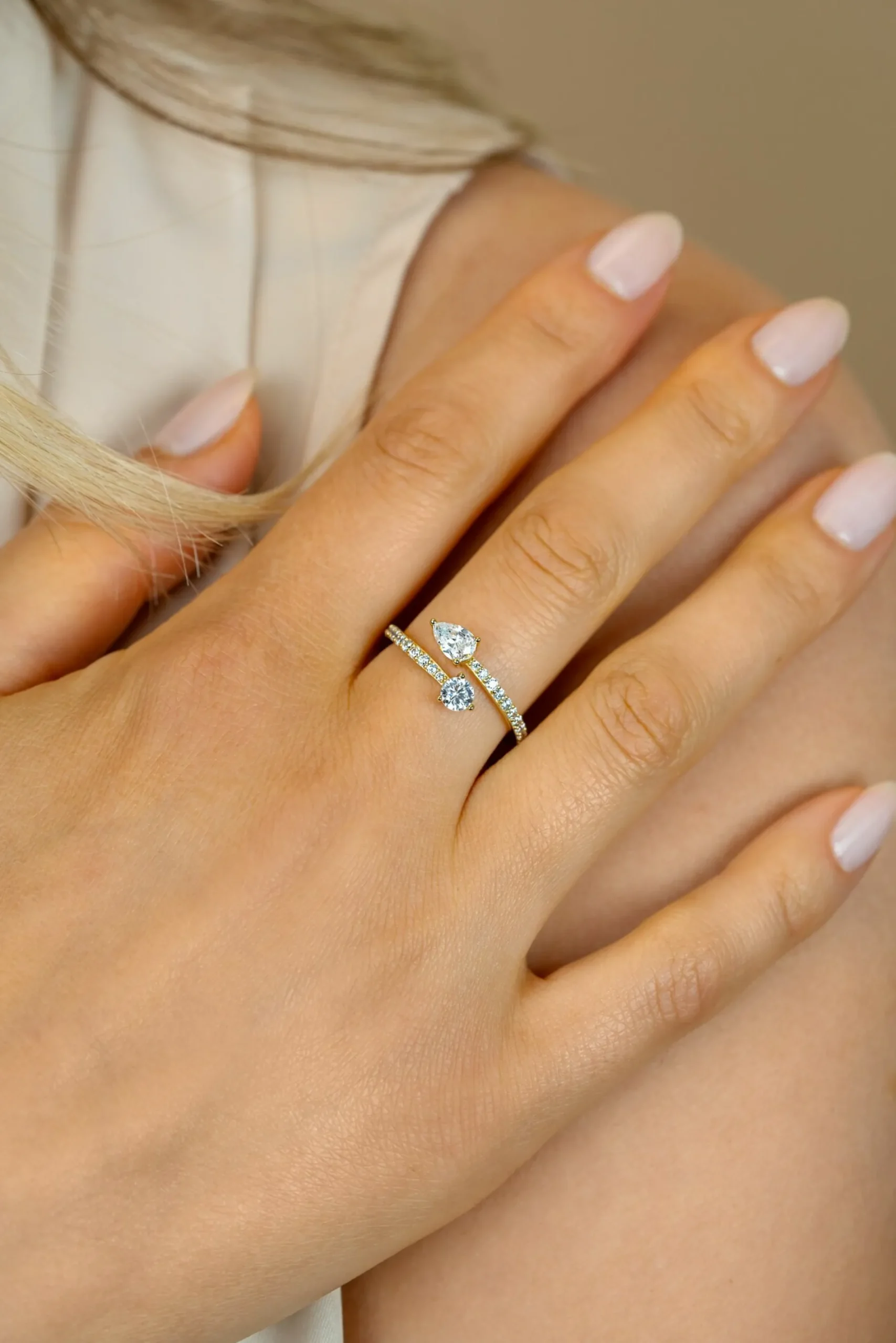 ZINZI gold plated zilveren multi-look ring met druppel- en ronde zetting ZIR2726Y