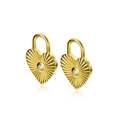 ZINZI gold plated zilveren oorbedels hart met zonnestralen en witte zirconia 15mm ZICH2305 (zonder oorringen)