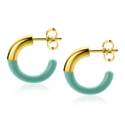 ZINZI gold plated zilveren trendy oorsieraden 16mm half emaille turquoise ZIO2315T