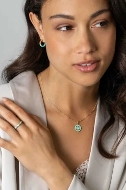 ZINZI gold plated zilveren trendy oorsieraden 16mm half emaille turquoise ZIO2315T