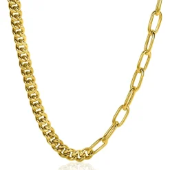 ZINZI gold plated zilveren multi-schakelketting met gourmet en paperclip schakels 6,7mm breed 45cm ZIC2285G