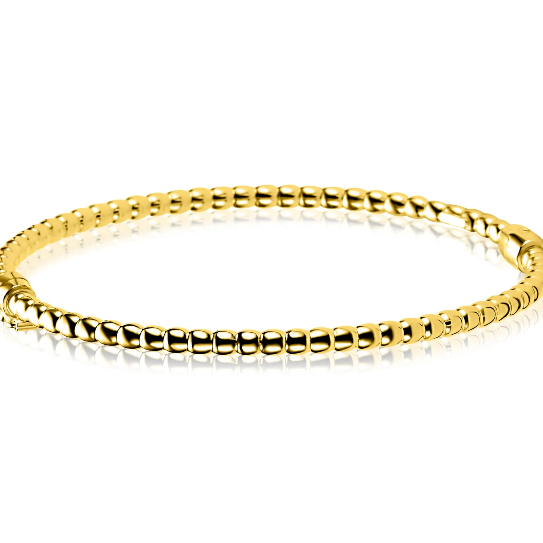 ZINZI gold plated zilveren bangle armband met bolletjes-motief 3mm en luxe scharniersluiting ZIA2755G