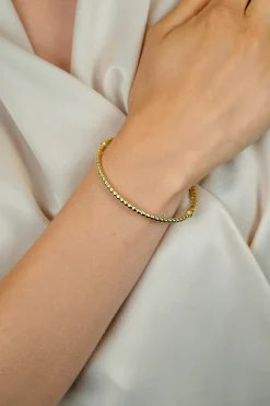 ZINZI gold plated zilveren bangle armband met bolletjes-motief 3mm en luxe scharniersluiting ZIA2755G