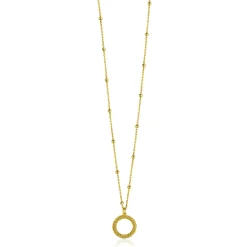 ZINZI gold plated zilveren ketting met kleine bolletjes en ronde hanger (12mm) met bolstructuur 42-45cm ZIC2704G