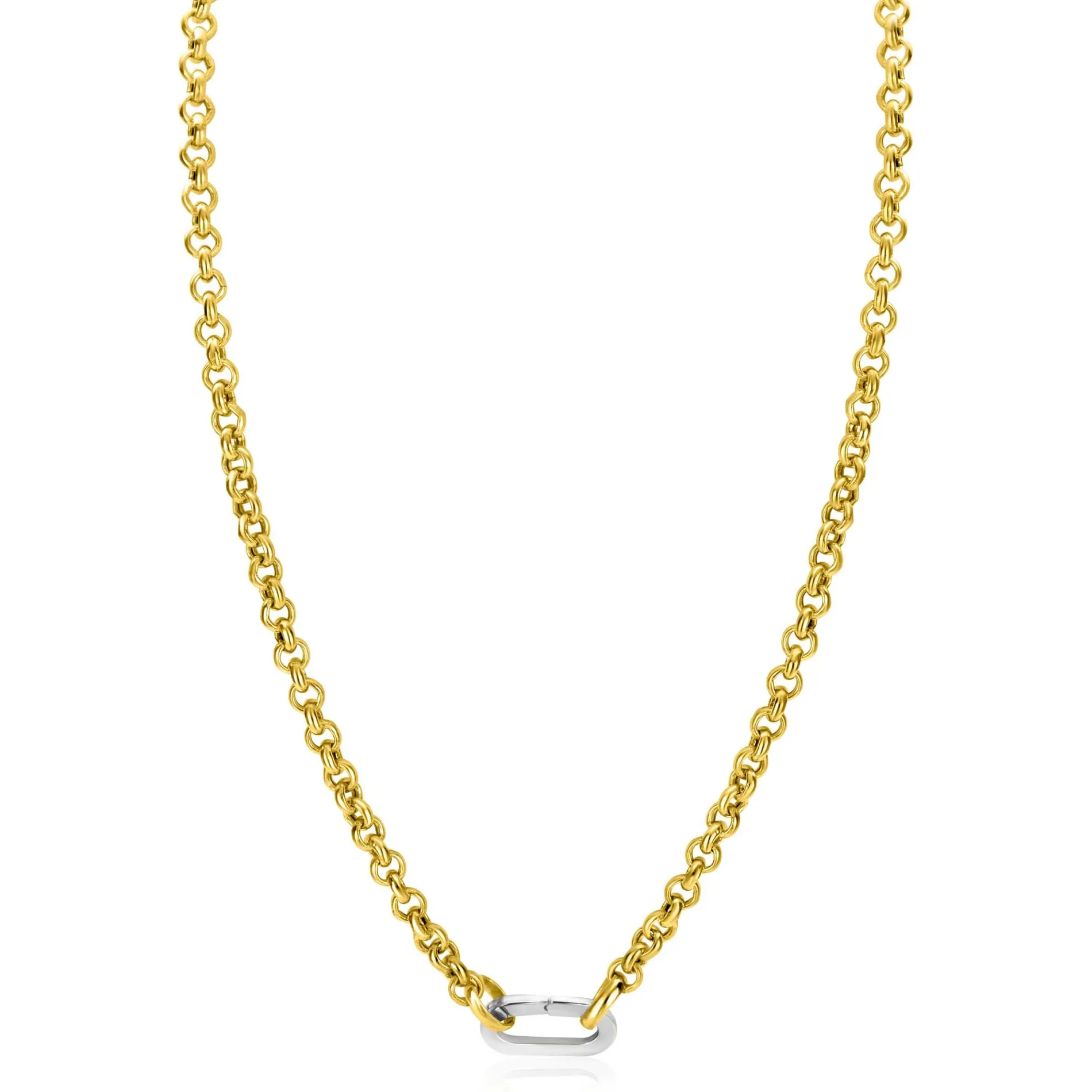 ZINZI gold plated zilveren jasseron ketting 42cm met ovale sluitring ZIC2377G