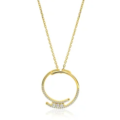 ZINZI gold plated zilveren ketting met grote open ronde hanger 25mm bezet met witte zirkonia's 45-50 cm ZIC2645Y
