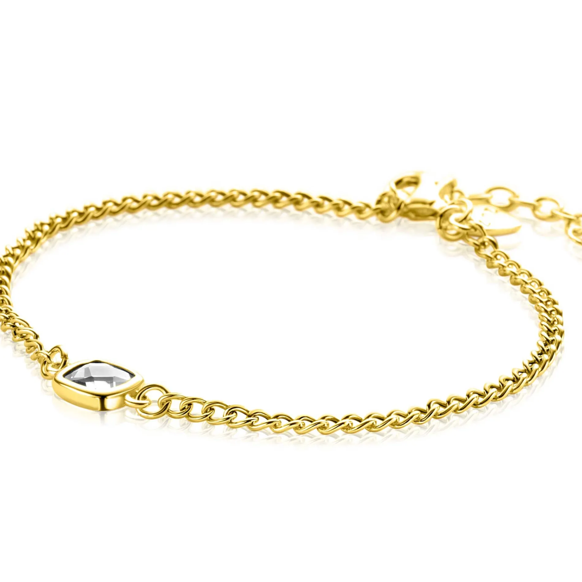 ZINZI gold plated zilveren gourmet armband met vierkante zetting bezet met witte zirconia 16-19cm ZIA2417Y