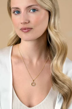 ZINZI gold plated zilveren anker ketting met luxe klaver hanger (15mm) rondom bezet met witte zirconia's 45-48cm ZIC2617Y